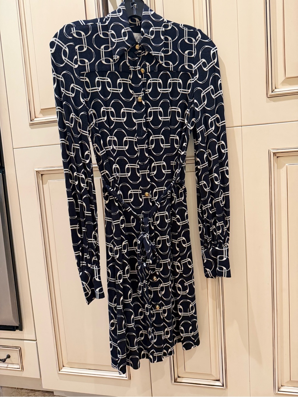 Milly Navy Chain-Print Button-Front Shirt Dress